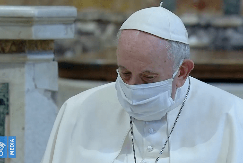 Francis wears mask during public event in Rome for first time